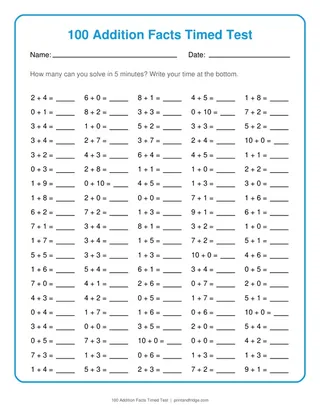 100 Addition Facts Timed Test