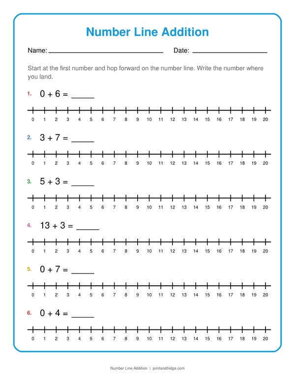 Number Line Addition printable worksheet
