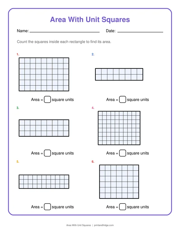 Area With Unit Squares printable worksheet