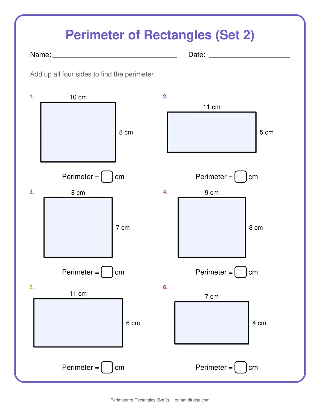 Perimeter of Rectangles (Set 2) printable worksheet