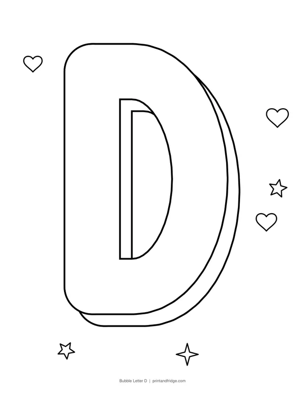 Bubble Letter D printable coloring page