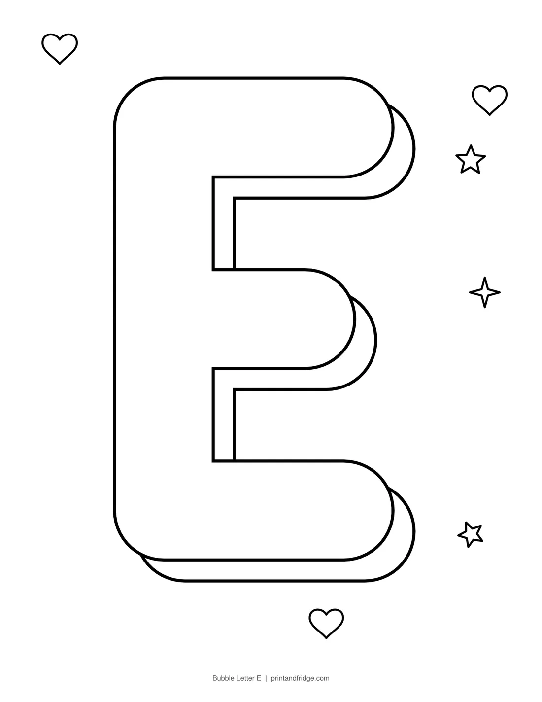 Bubble Letter E printable coloring page