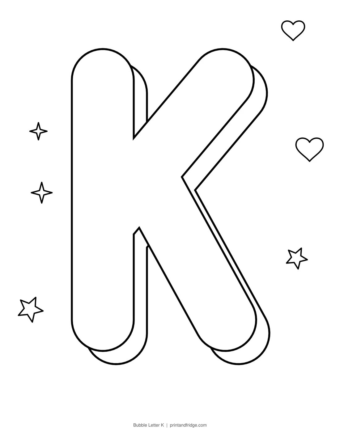 Bubble Letter K printable coloring page