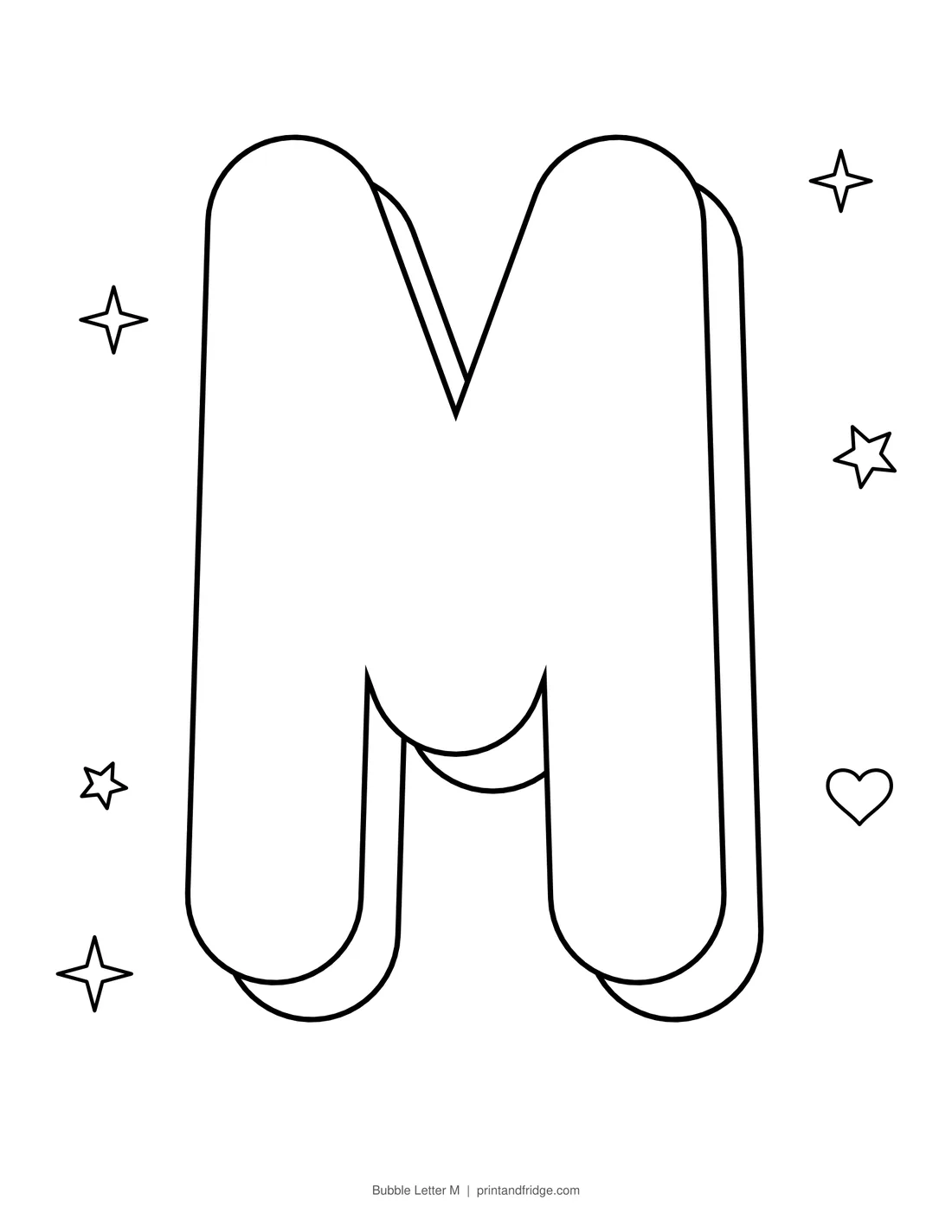 Bubble Letter M printable coloring page