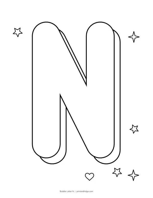 Bubble Letter N printable coloring page