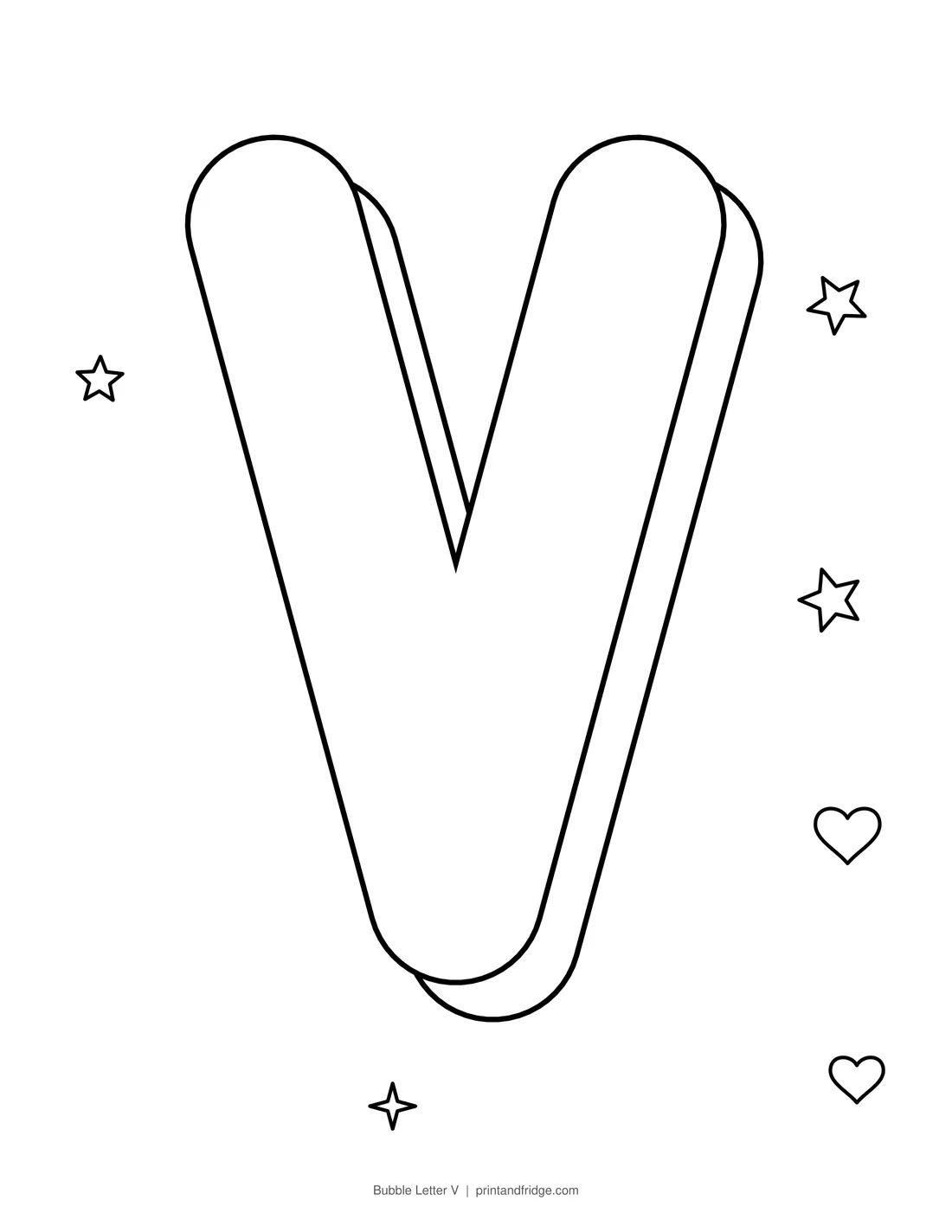 Bubble Letter V printable coloring page