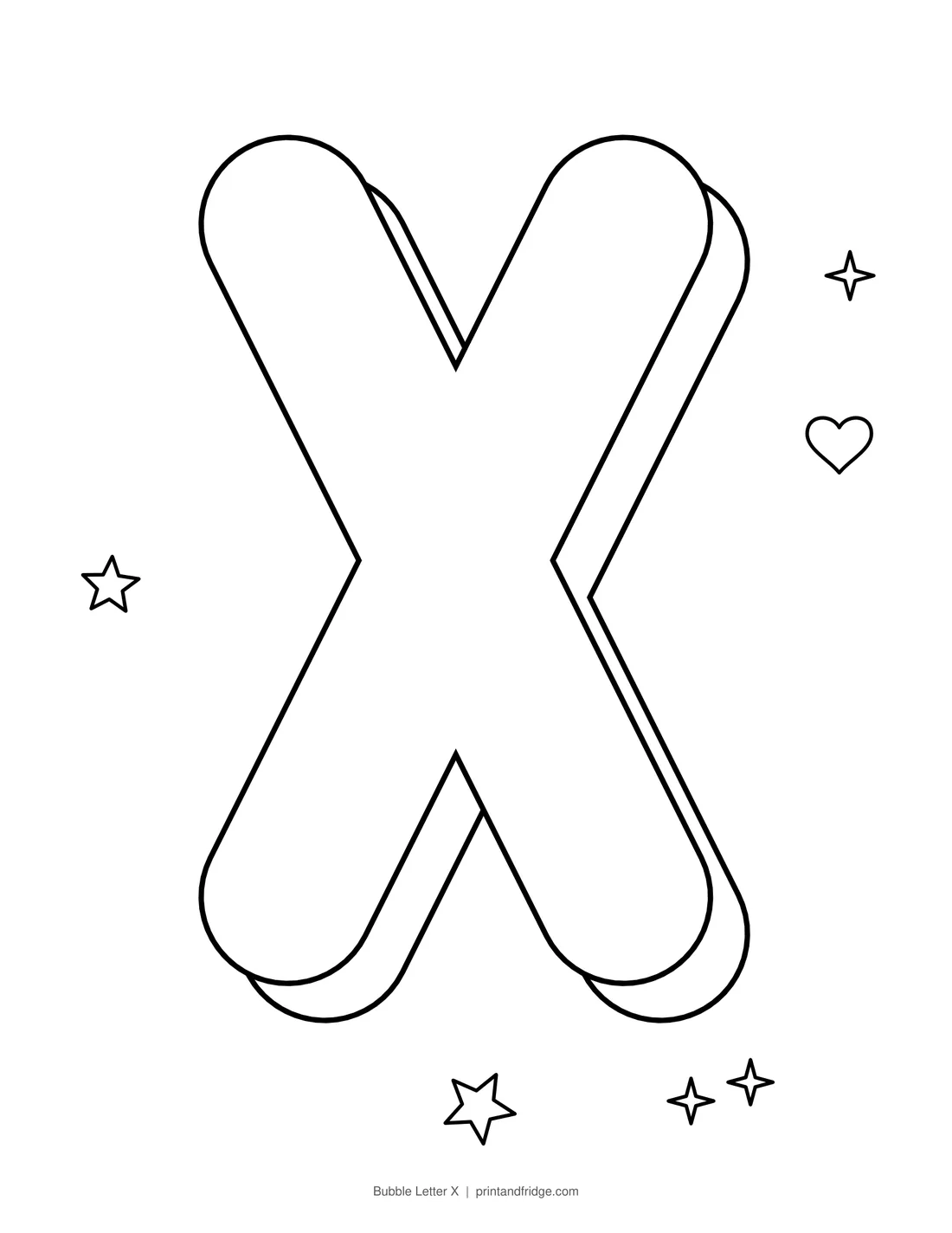 Bubble Letter X printable coloring page