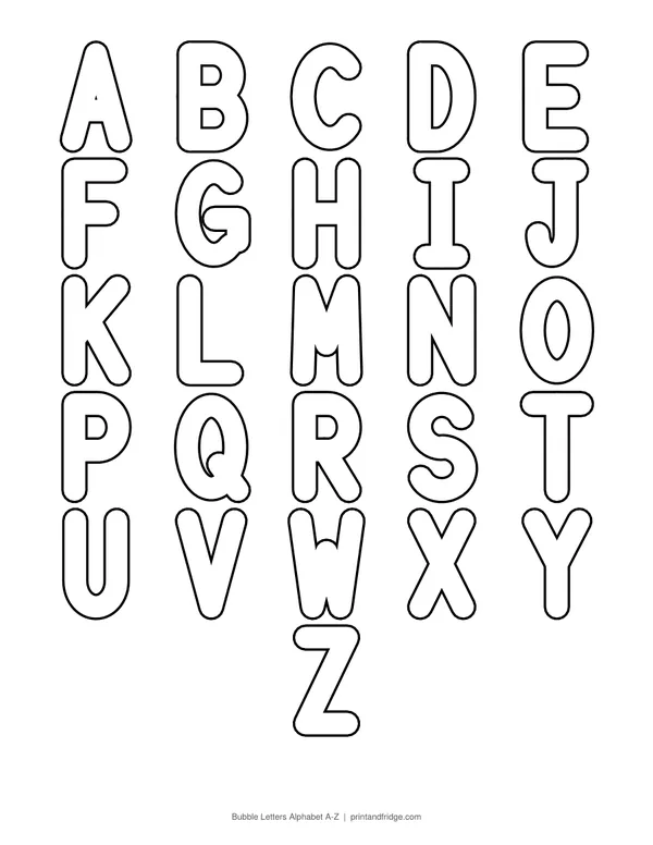 Bubble Letters Alphabet A-Z printable coloring page