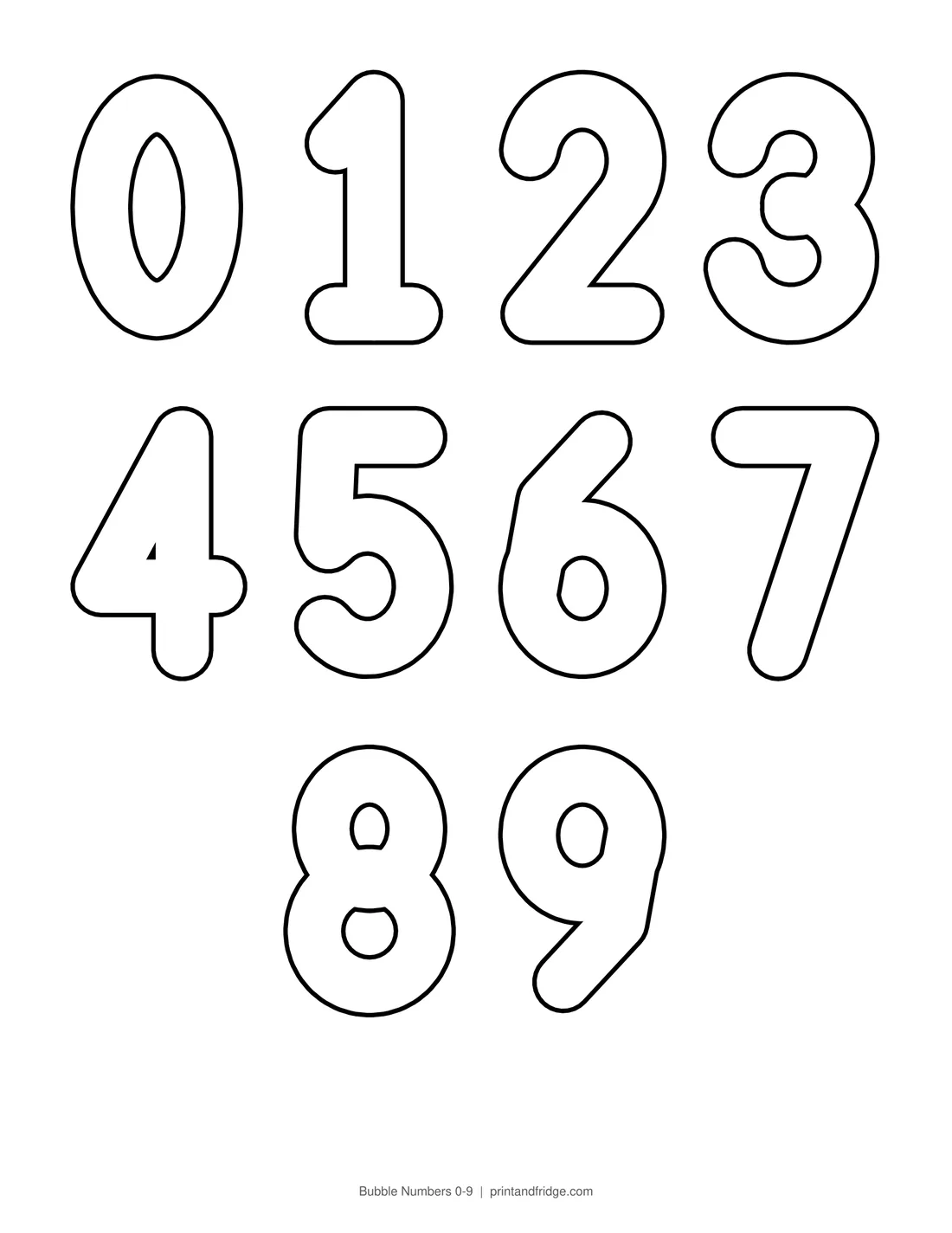 Bubble Numbers 0-9 printable coloring page