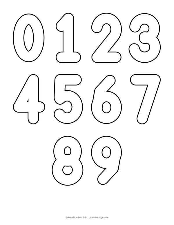 Bubble Numbers 0-9 printable coloring page