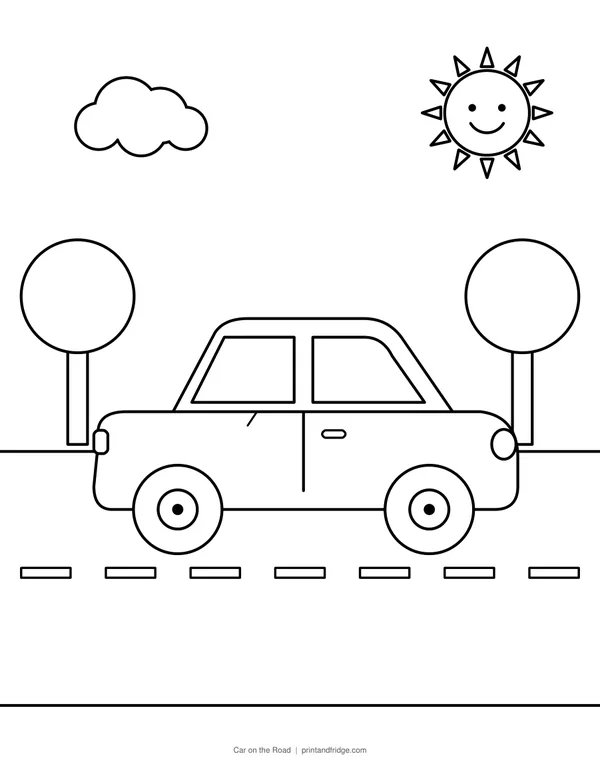 Car on the Road printable coloring page