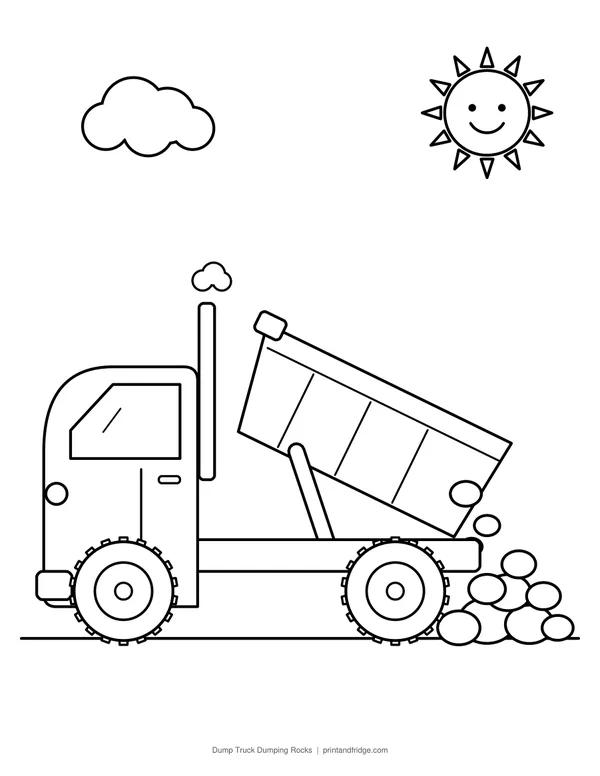 Dump Truck Dumping Rocks printable coloring page