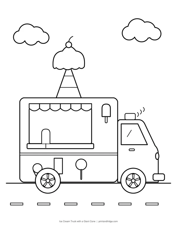 Ice Cream Truck with a Giant Cone printable coloring page