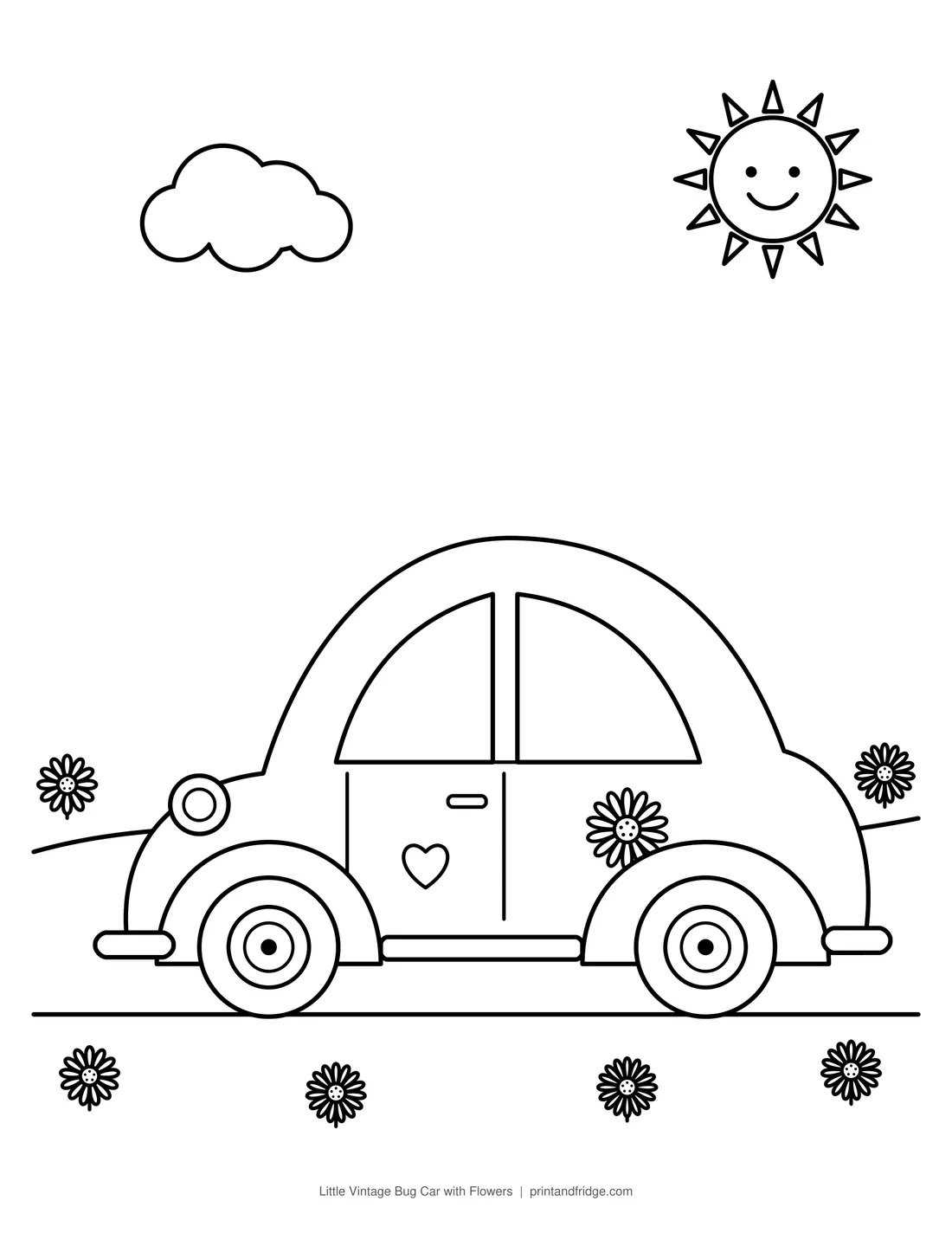 Little Vintage Bug Car with Flowers printable coloring page