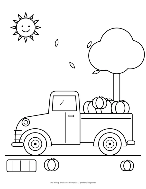 Old Pickup Truck with Pumpkins printable coloring page