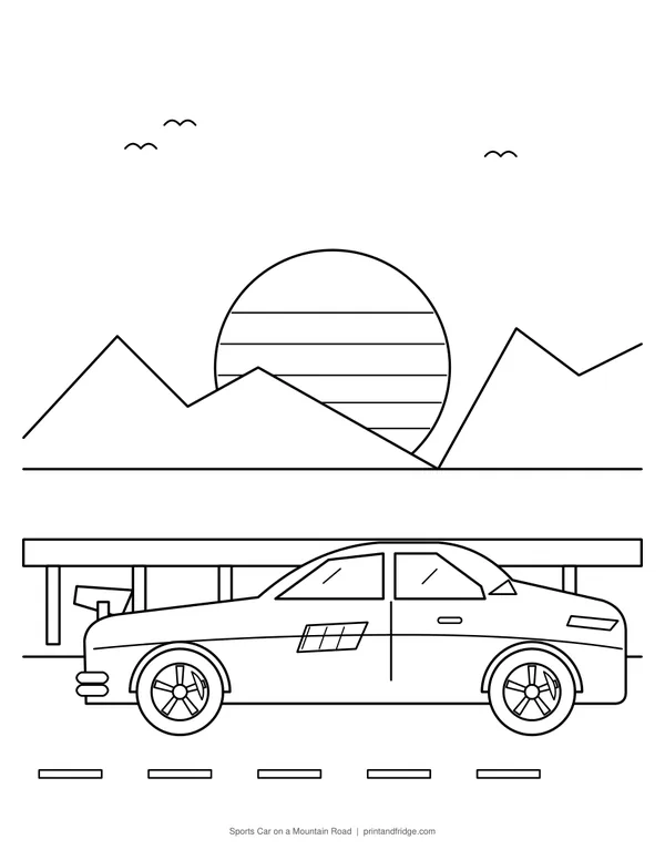 Sports Car on a Mountain Road printable coloring page