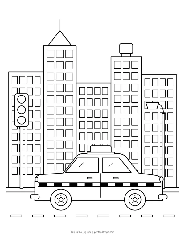 Taxi in the Big City printable coloring page