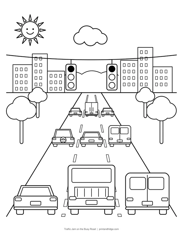 Traffic Jam on the Busy Road printable coloring page