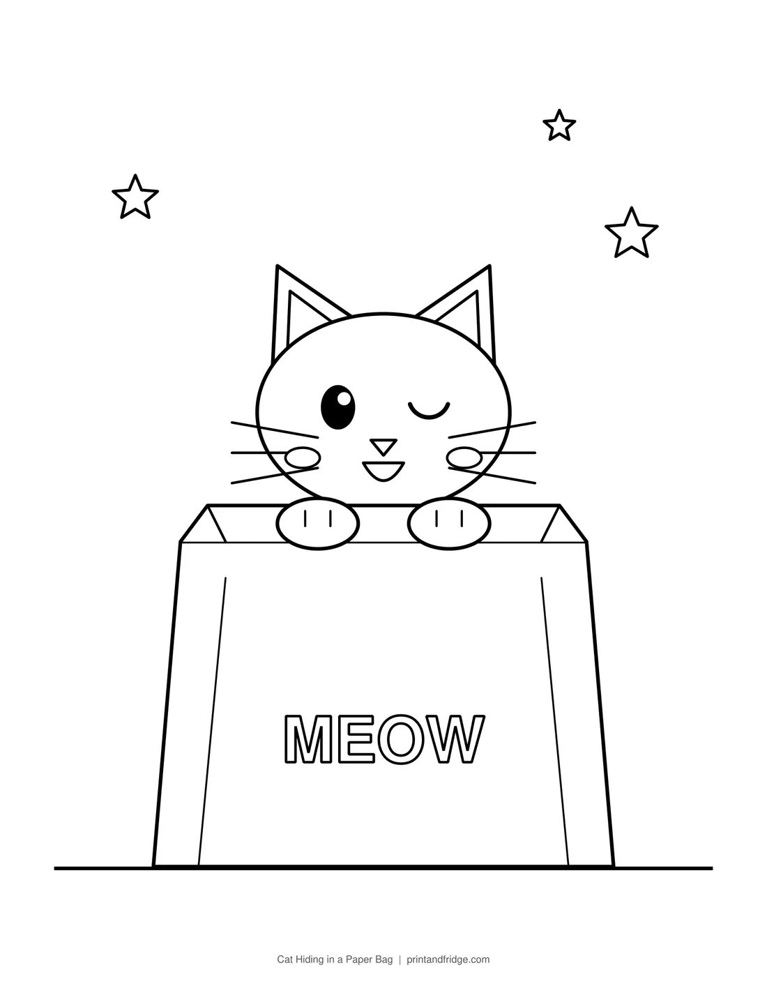 Cat Hiding in a Paper Bag printable coloring page