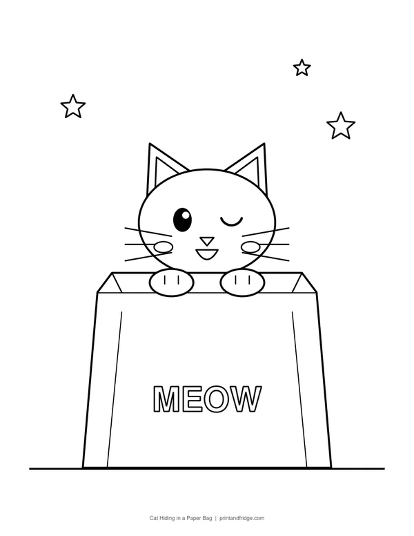 Cat Hiding in a Paper Bag printable coloring page