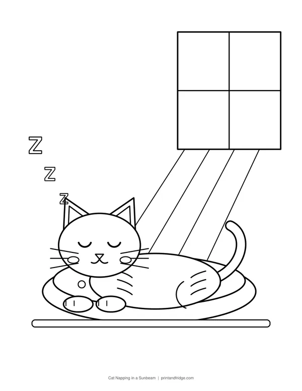 Cat Napping in a Sunbeam printable coloring page