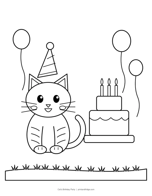 Cat's Birthday Party printable coloring page