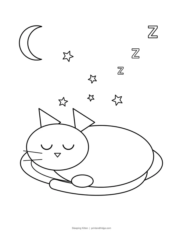 Sleeping Kitten printable coloring page