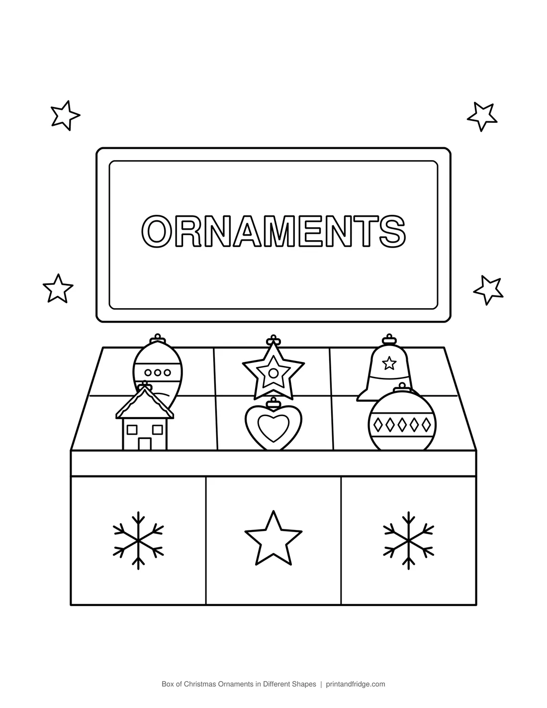 Box of Christmas Ornaments in Different Shapes printable coloring page