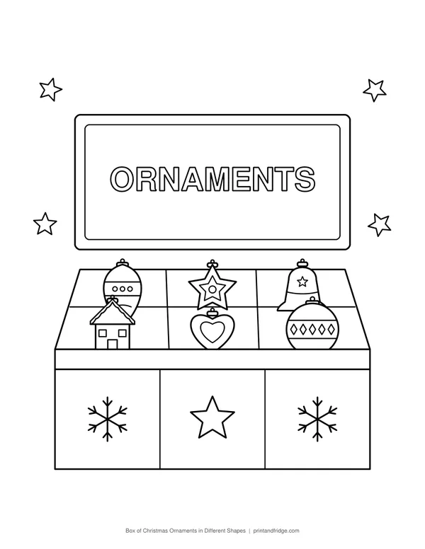Box of Christmas Ornaments in Different Shapes printable coloring page