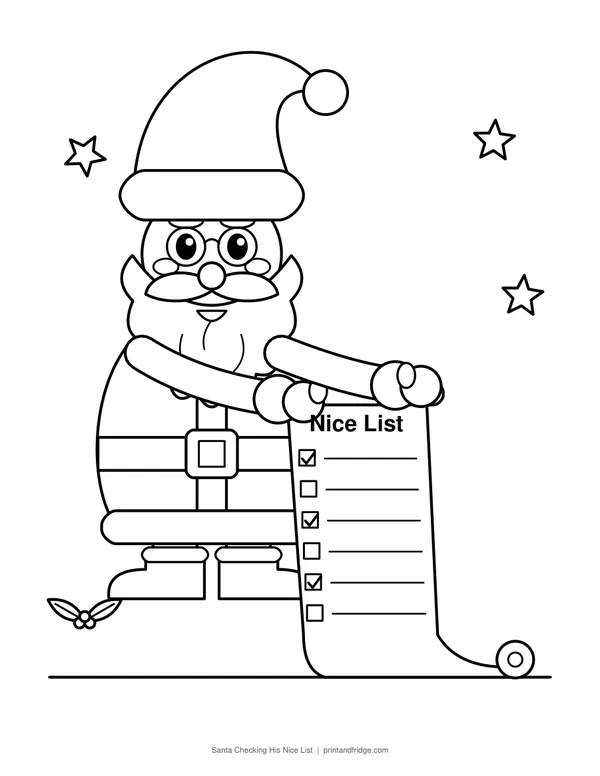 Santa Checking His Nice List printable coloring page