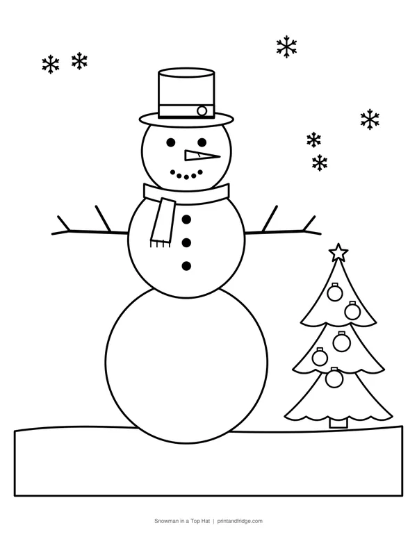 Snowman in a Top Hat printable coloring page