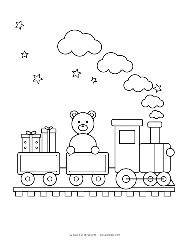 Toy Train Full of Presents printable coloring page
