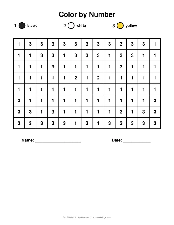 Bat Pixel Color by Number printable coloring page