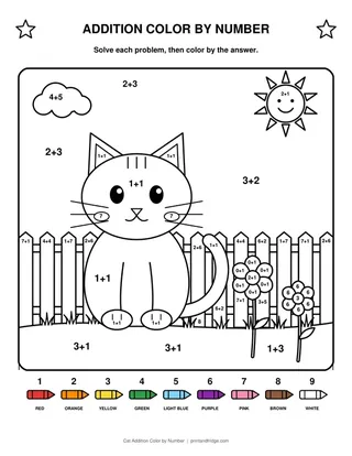 Cat Addition Color by Number