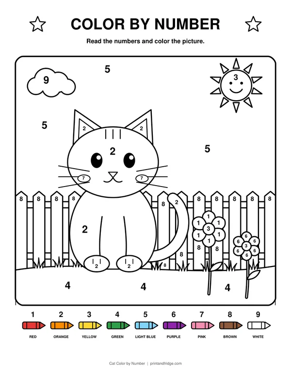 Cat Color by Number printable coloring page