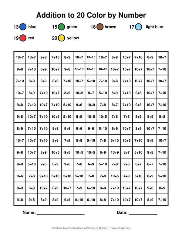 Christmas Tree Pixel Addition to 20 Color by Number printable coloring page