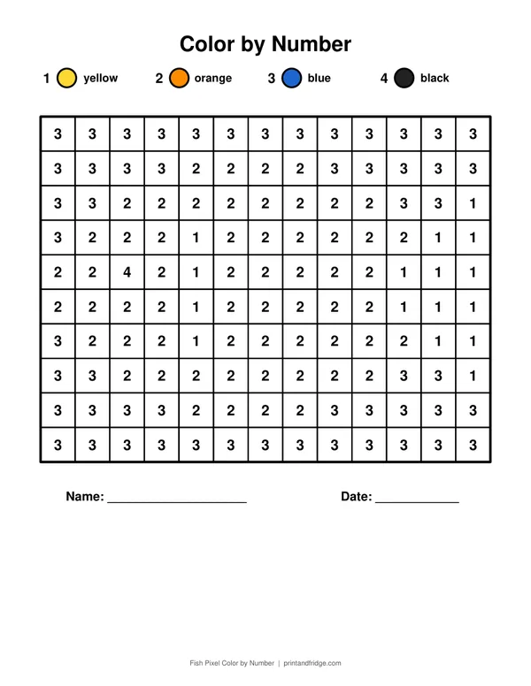 Fish Pixel Color by Number printable coloring page