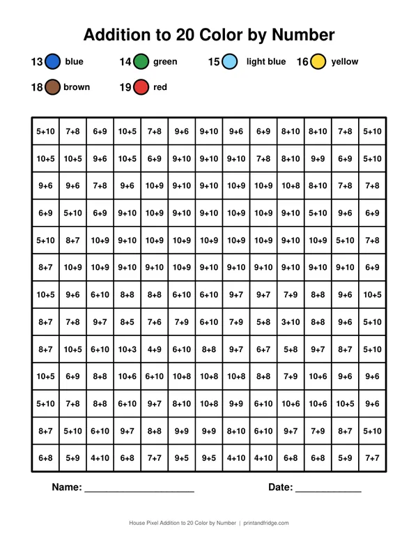 House Pixel Addition to 20 Color by Number printable coloring page