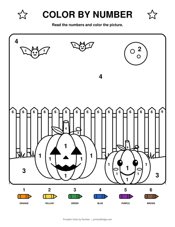 Pumpkin Color by Number printable coloring page