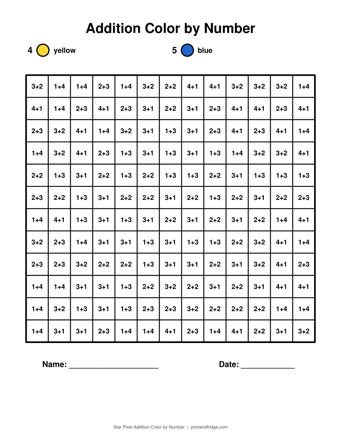 Star Pixel Addition Color by Number printable coloring page