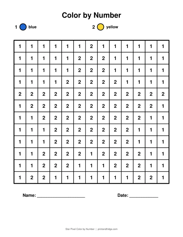 Star Pixel Color by Number printable coloring page