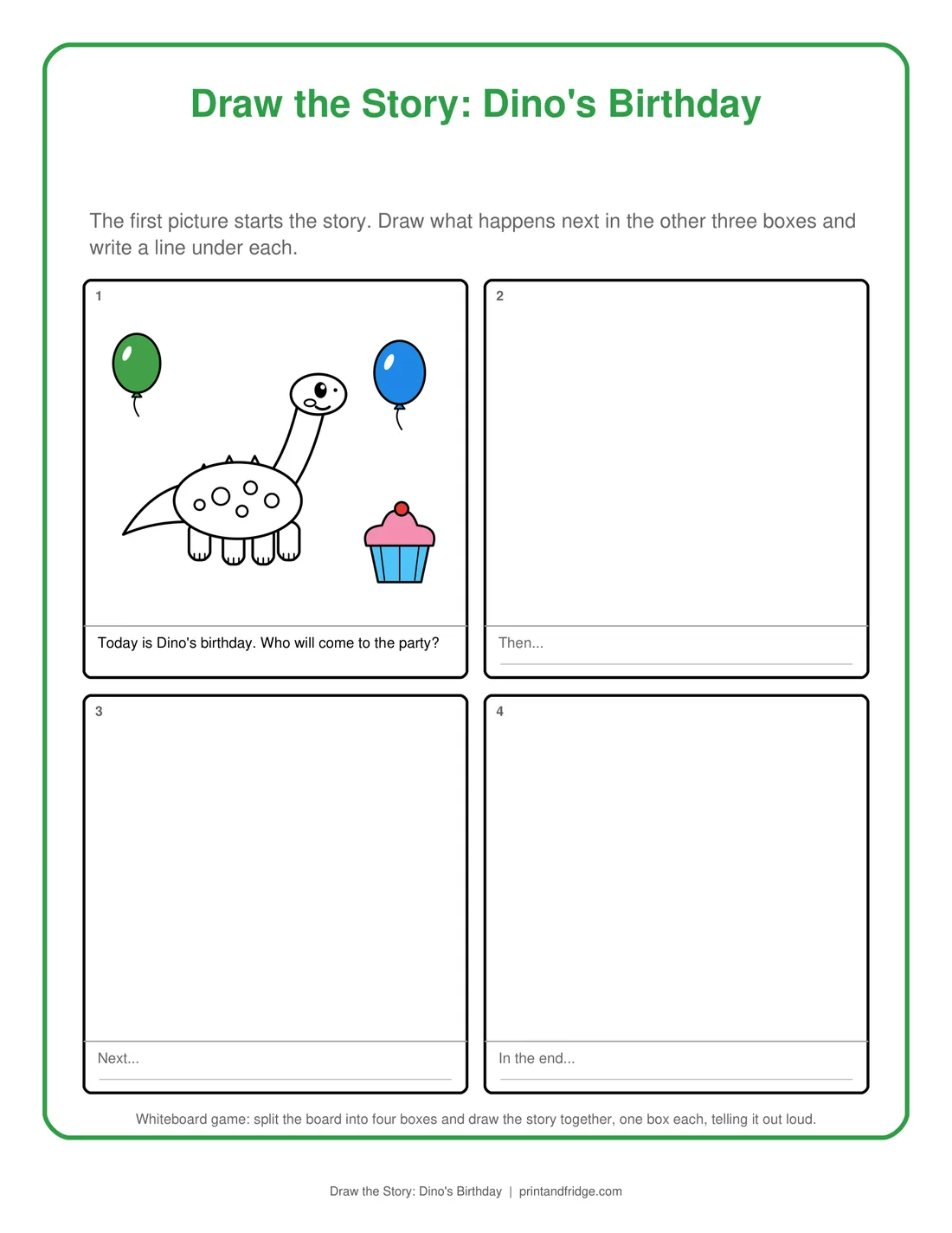 Draw the Story: Dino's Birthday printable game