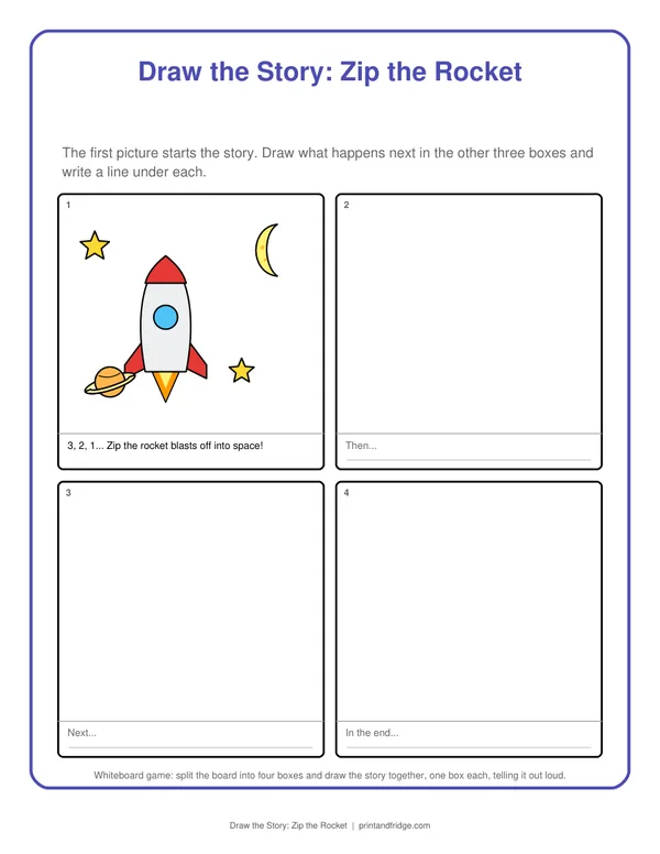 Draw the Story: Zip the Rocket printable game