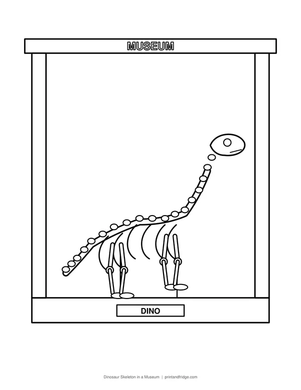 Dinosaur Skeleton in a Museum printable coloring page