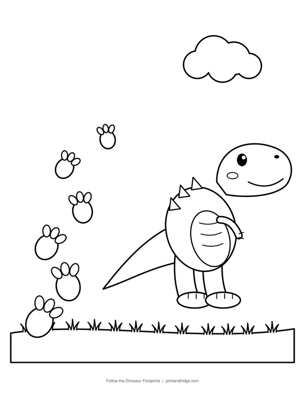 Follow the Dinosaur Footprints printable coloring page