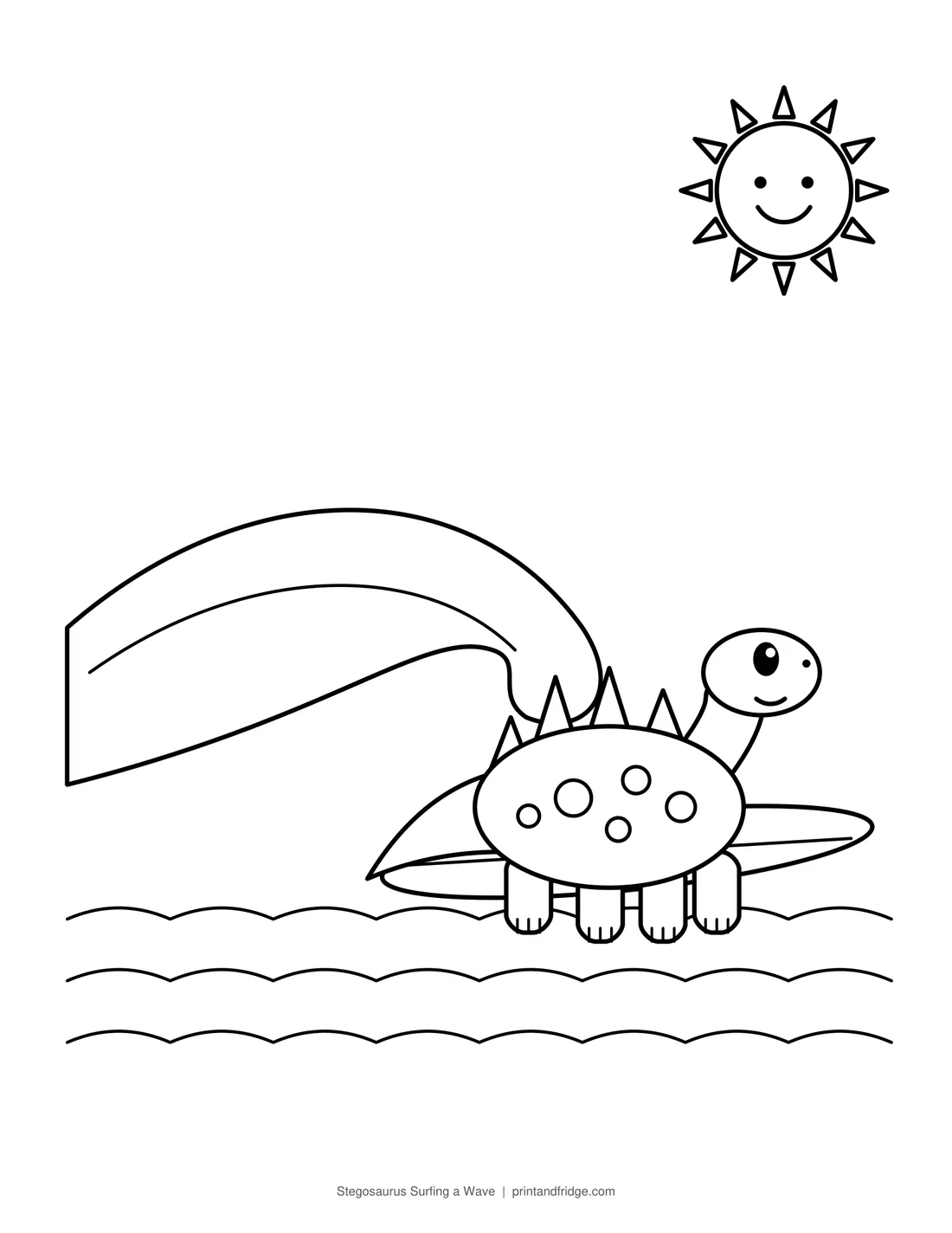 Stegosaurus Surfing a Wave printable coloring page