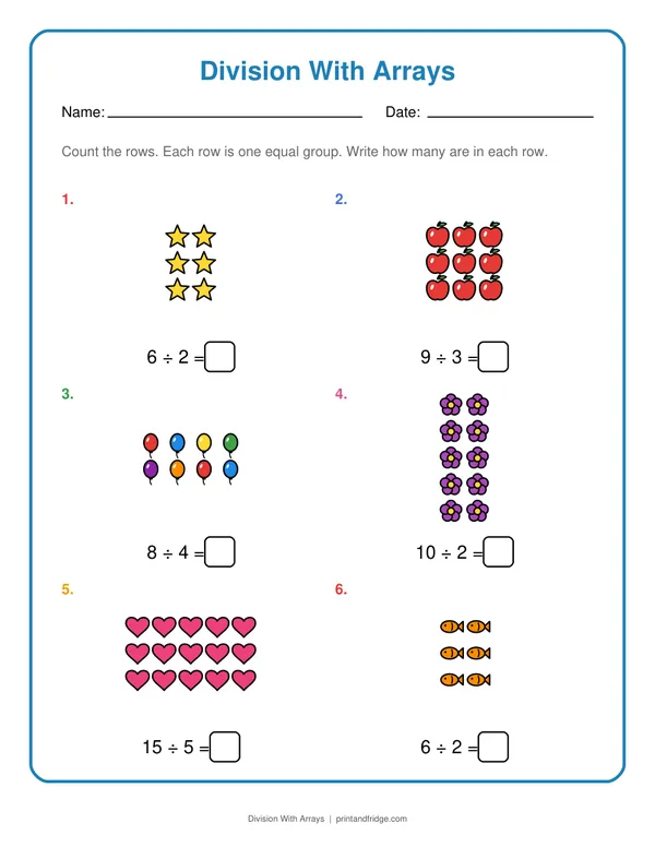 Division With Arrays printable worksheet
