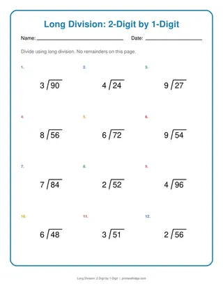Long Division: 2-Digit by 1-Digit