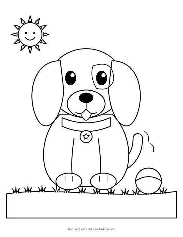 Cute Puppy with a Ball printable coloring page
