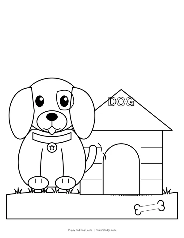 Puppy and Dog House printable coloring page